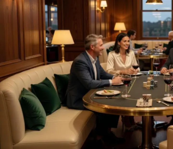Elegant offline poker dining experience with poker tables and contemporary Australian cuisine at The Fortunate Forte.