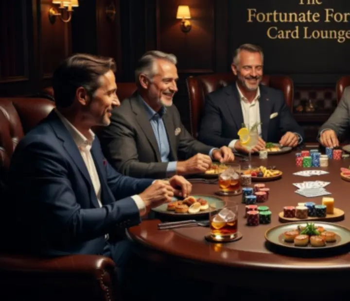 Guests dining in the Card Lounge with poker tables and warm timber interiors.