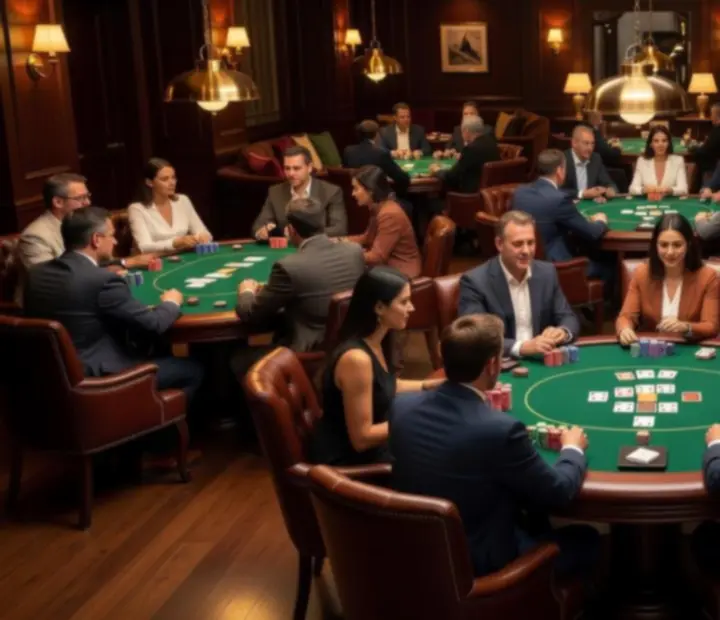 Guests enjoying social offline poker at dedicated poker tables inside the Card Lounge.